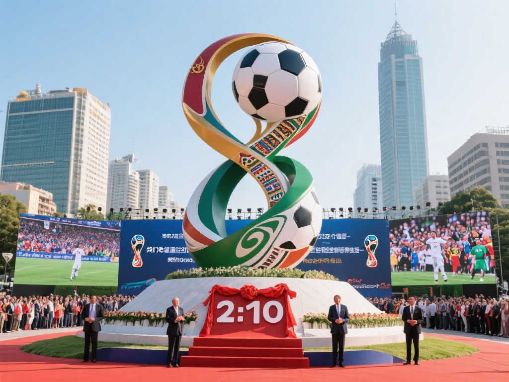 世界杯倒计时标志雕塑揭幕，现场盛况空前